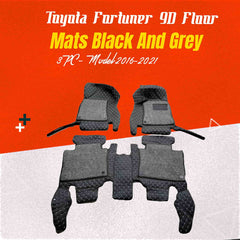 Toyota Fortuner 9D Diamond Floor Mats Black Grey Stitch With Grey Grass - Model 2012 - 2015