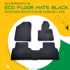 Kia Sorento 7D Floor Mats Black With Black Stitch For 2020 2021 2022