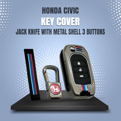 Honda Civic X Metal Zinc Alloy Key Fob / Carbon Fiber Key Cover 3 Button For 2016 - 2021