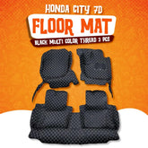 Honda City 7D Diamond Floor Mats Black With Black Stitch