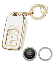 Honda Civic TPU Key Fob / Key Cover - 3 Buttons - White And Gold For 2016 2017 2018 2019 2020 2021