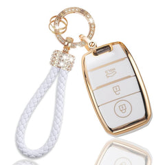 Kia Sportage TPU Key Fob / Key Cover - White And Gold For 2019 2020 2021