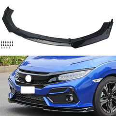 Honda Civic Glossy Black Front Bumper Splitter 3 Pcs 2016 - 2021