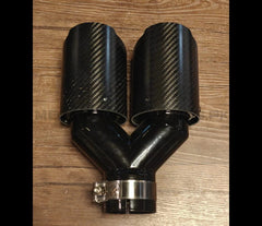Carbon Fiber + Gloss Black Dual Exhaust Tips V2 (One Pcs)