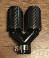 Carbon Fiber + Gloss Black Dual Exhaust Tips V2 (One Pcs)