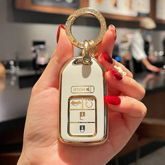 Honda Civic TPU Key Fob / Key Cover - 4 Buttons - White And Gold For 2016 2017 2018 2019 2020 2021
