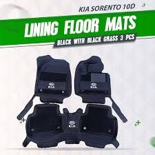 KIA Sorento 10D Black Horizontal Lining Floor Mats with Black Grass For 2020 2021 2022