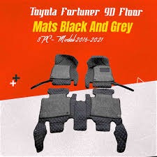 Toyota Fortuner 9D Diamond Floor Mats Black Grey Stitch With Grey Grass For Models 2016 - 2024