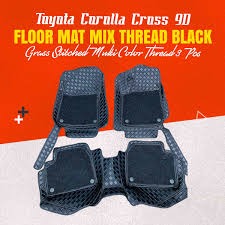 Toyota Corolla Cross 9D Floor Mats Horizontal Stitch Maroon With Maroon Grass 2021-2025