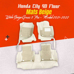 Honda City Beige 9D Diamond Floor Mat with Grass For 2021 2022