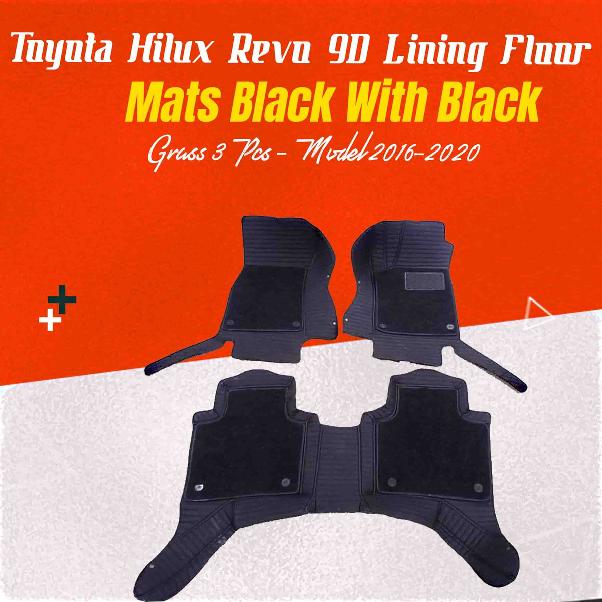 Toyota Revo Rocco GR 9D Black Floor Mats with Black Grass For 2016 2017 2018 2019 2020 2021