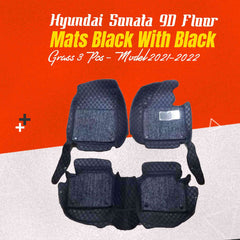 Hyundai Sonata 9D Black Floor Matt with Black Grass For 2021 2022