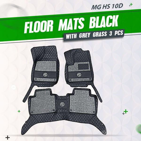 MG HS 10D Black Horizontal Lining Floor Mats with Black Grass For 2020 2021 2022