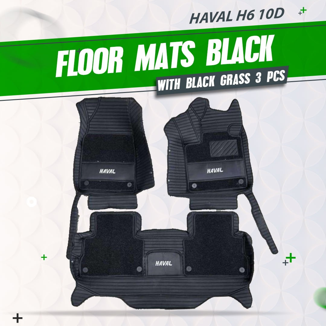 Haval H6 10D Black Horizontal Lining Floor Mats with Black Grass For 2020 2021 2022