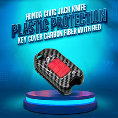 Honda Civic Red and Black Carbon Fiber Key Fob 4 Button For 2016 - 2021