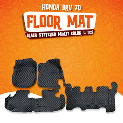 Honda BRV 7D Diamond Floor Mats Black With Black Stitch
