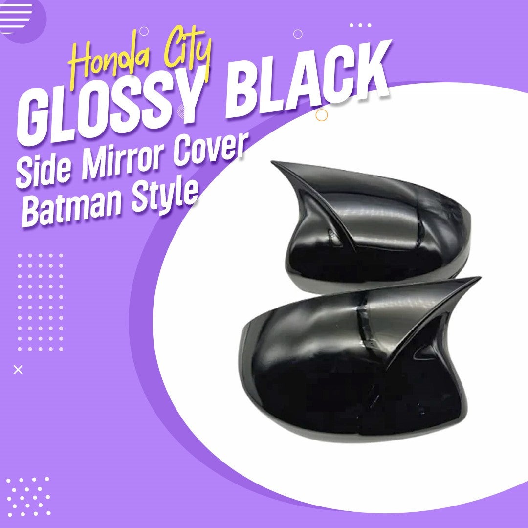 Honda City Glossy Black Batman Style Side Mirror Covers For 2021 2022