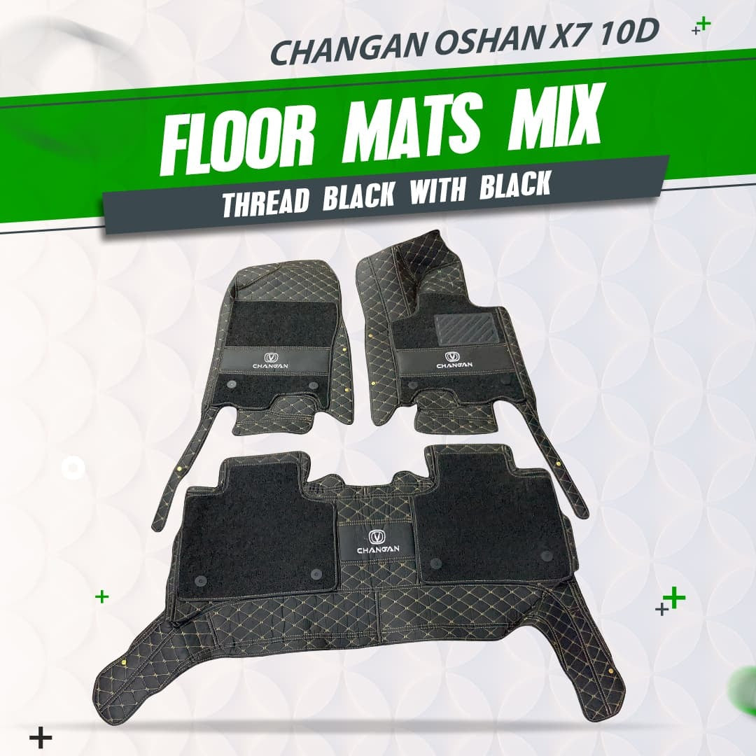 Changan Oshan X7 10D Black Floor Mats Horizontal Stitch For 2022 2023