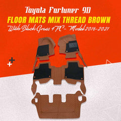 Toyota Fortuner 9D Floor Mats Horizontal Red Stitch With Red Grass 2016-2025