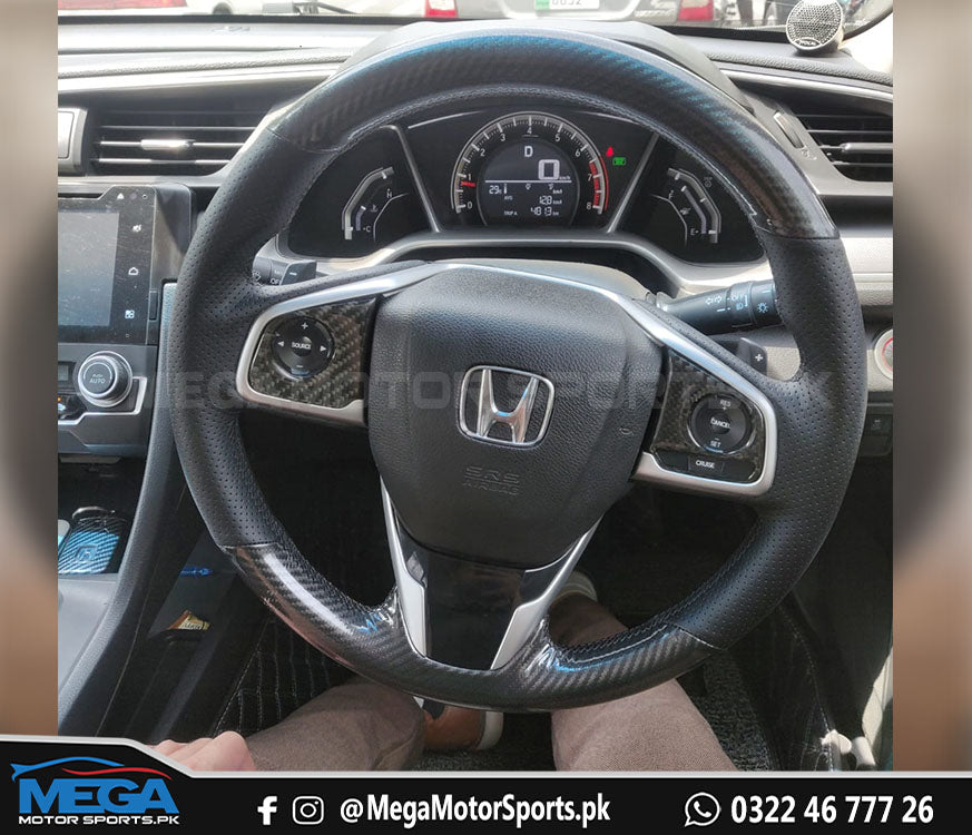 Honda Civic X  Double Carbon Fiber Leather Steering Cover For 2016 - 2021