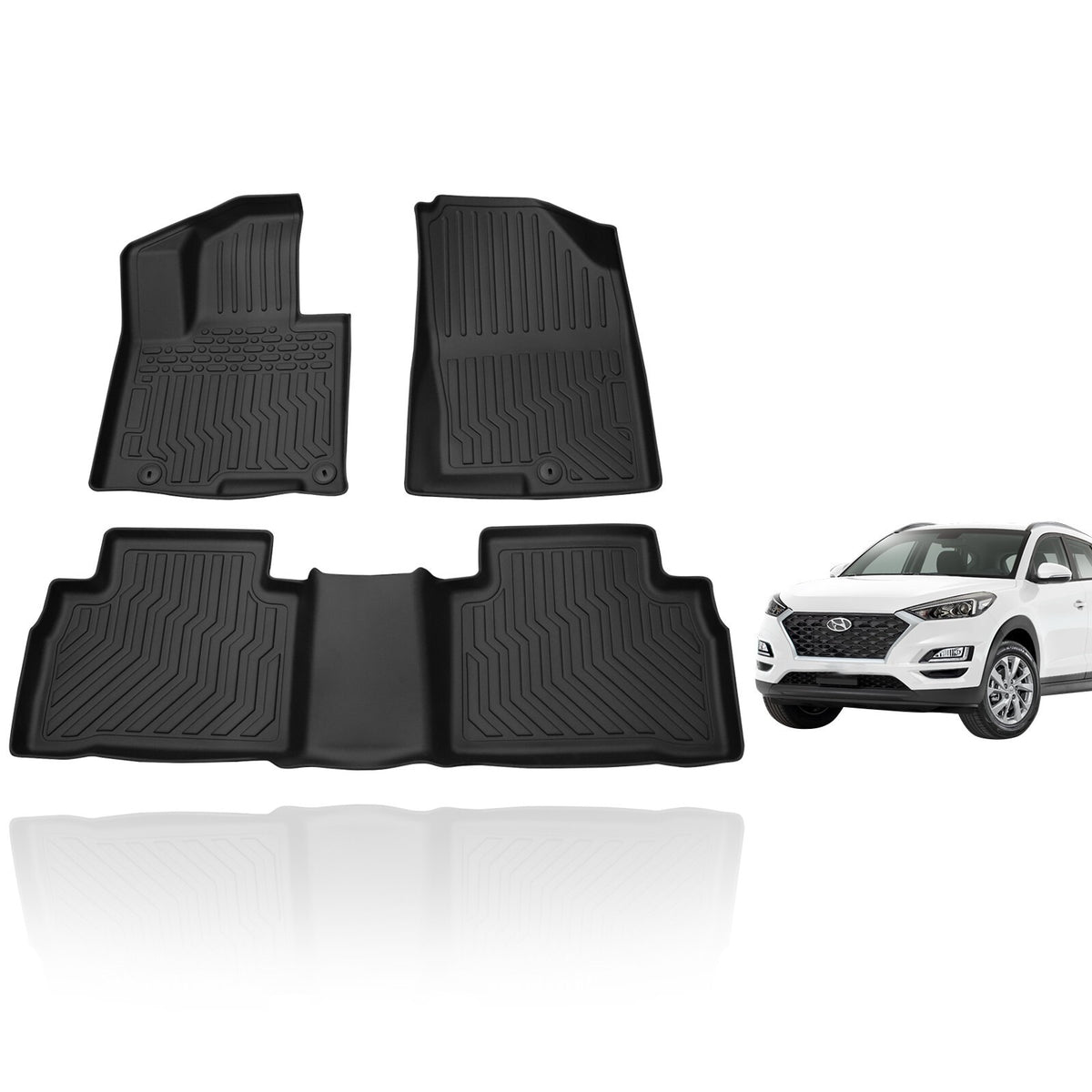 Hyundai Tucson 9D Diamond Floor Mats Black With Grey Grass 2020-2024