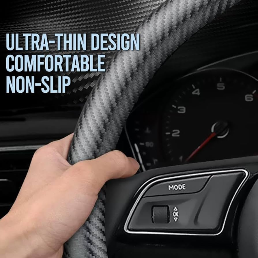 Universal Leather Carbon Fiber Steering Cover - Double Carbon Fiber with Leather