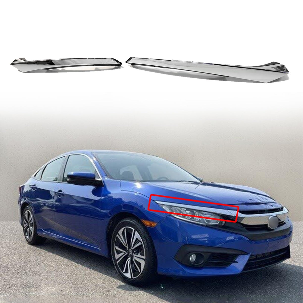 Honda Civic X Chrome Headlight Eyebrows Cover For 2016 - 2021