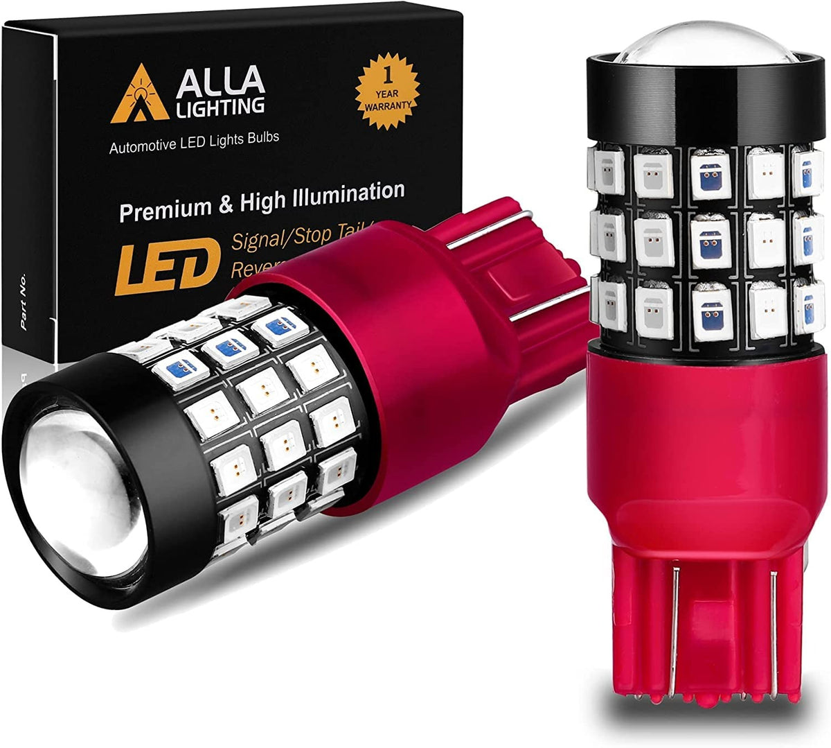 Brake Red LED Bulbs with 3 Strobe Effect - T20