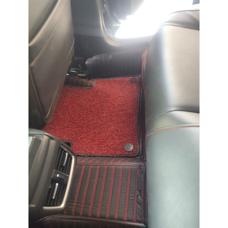 Honda Civic X 9D Black Horizontal lining Floor Mats with Red Grass For 2016 2017 2018 2019 2020 2021