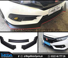 Honda Civic Glossy Black Front Bumper Splitter 3 Pcs 2016 - 2021