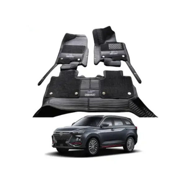 Changan Oshan X7 9D Floor Mats Horizontal Stitch Black With Black Grass 2021-2025