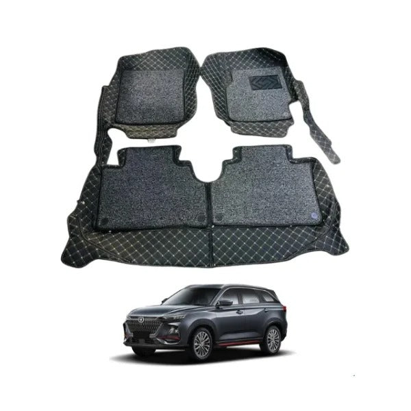 Changan Oshan X7 9D Floor Mats Horizontal Stitch Black With Black Grass 2021-2025