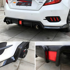 Honda Civic X Glossy Black Lip Diffuser - 3 Pcs - With Brake Light LED