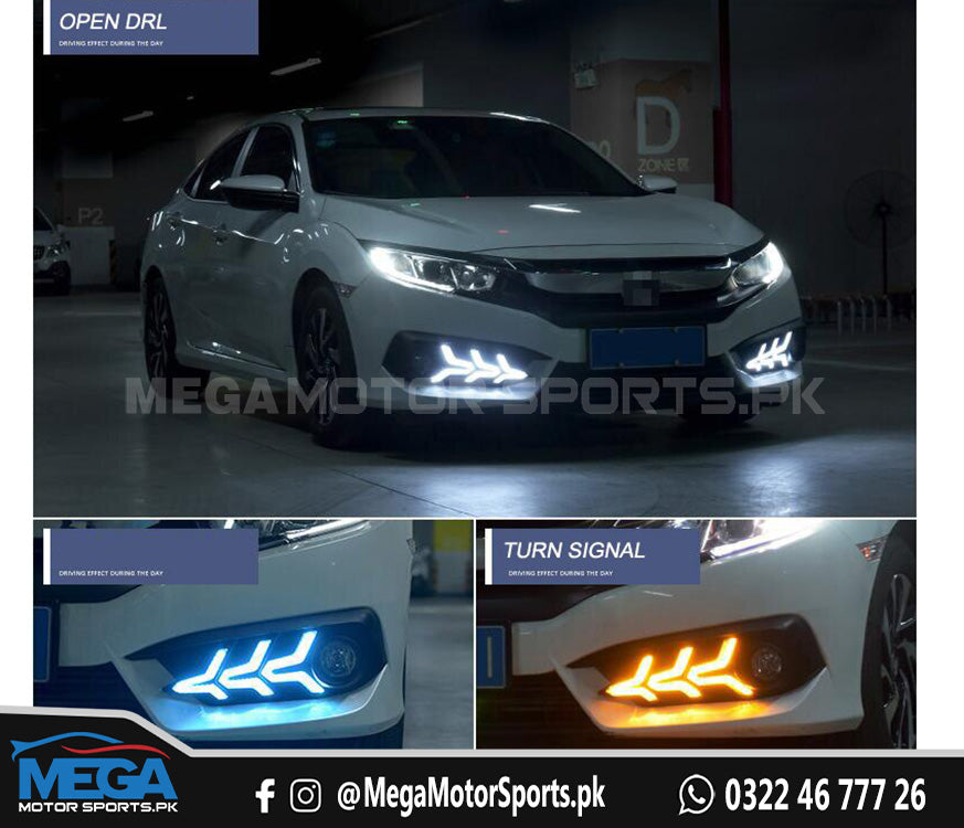Honda Civic X Fog Lamps DRL Cover Arrow Style 2016-2020