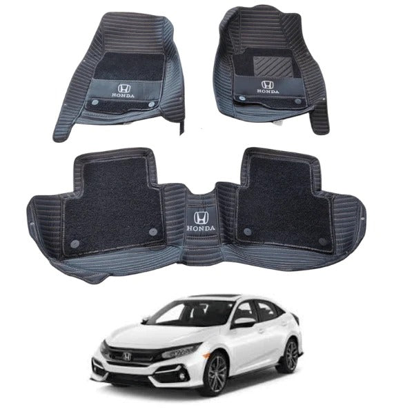 Honda Civic X 7D Diamond Floor Mats - Black For Models 2016 2017 2018 2019 2020 2021