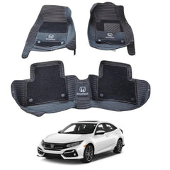 Honda Civic X 7D Diamond Floor Mats - Black For Models 2016 2017 2018 2019 2020 2021