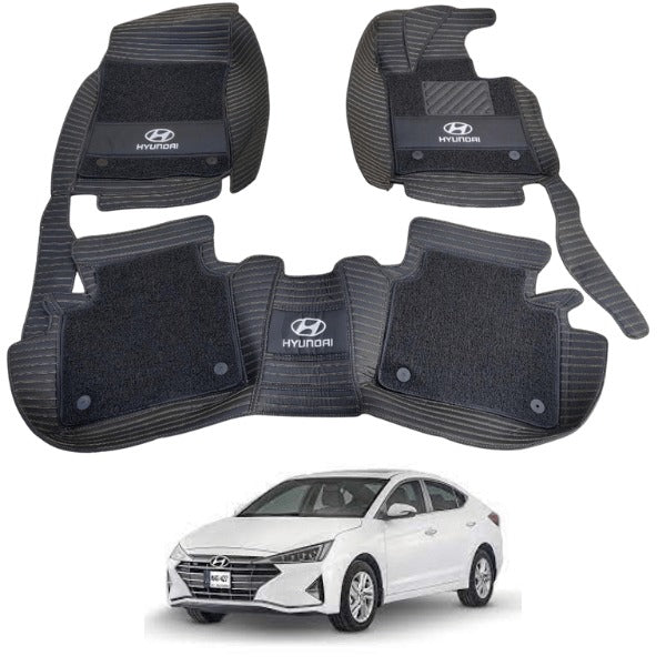 Hyundai Elantra 10D Floor Mats Horizontal Stitch Black With Black Grass For 2020 2021