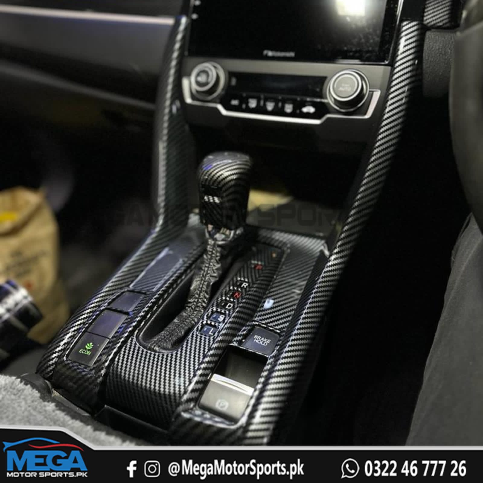 Honda Civic X Carbon Fiber Console Panels Trim
