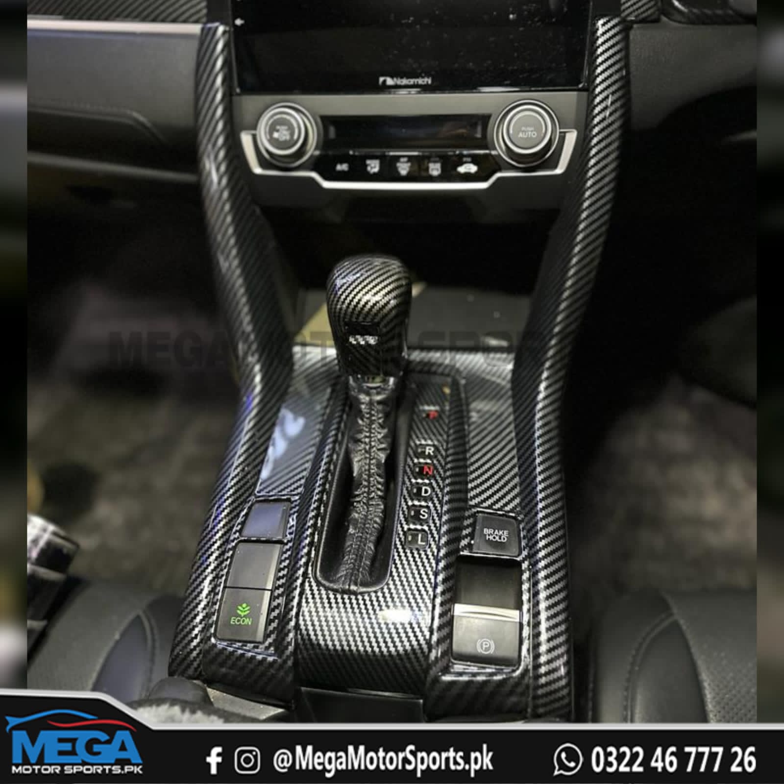 Honda Civic X Carbon Fiber Console Panels Trim