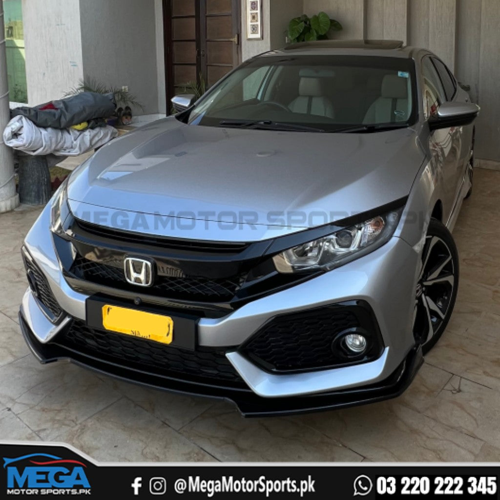 Honda Civic Glossy Black Front Bumper Splitter 3 Pcs 2016 - 2021