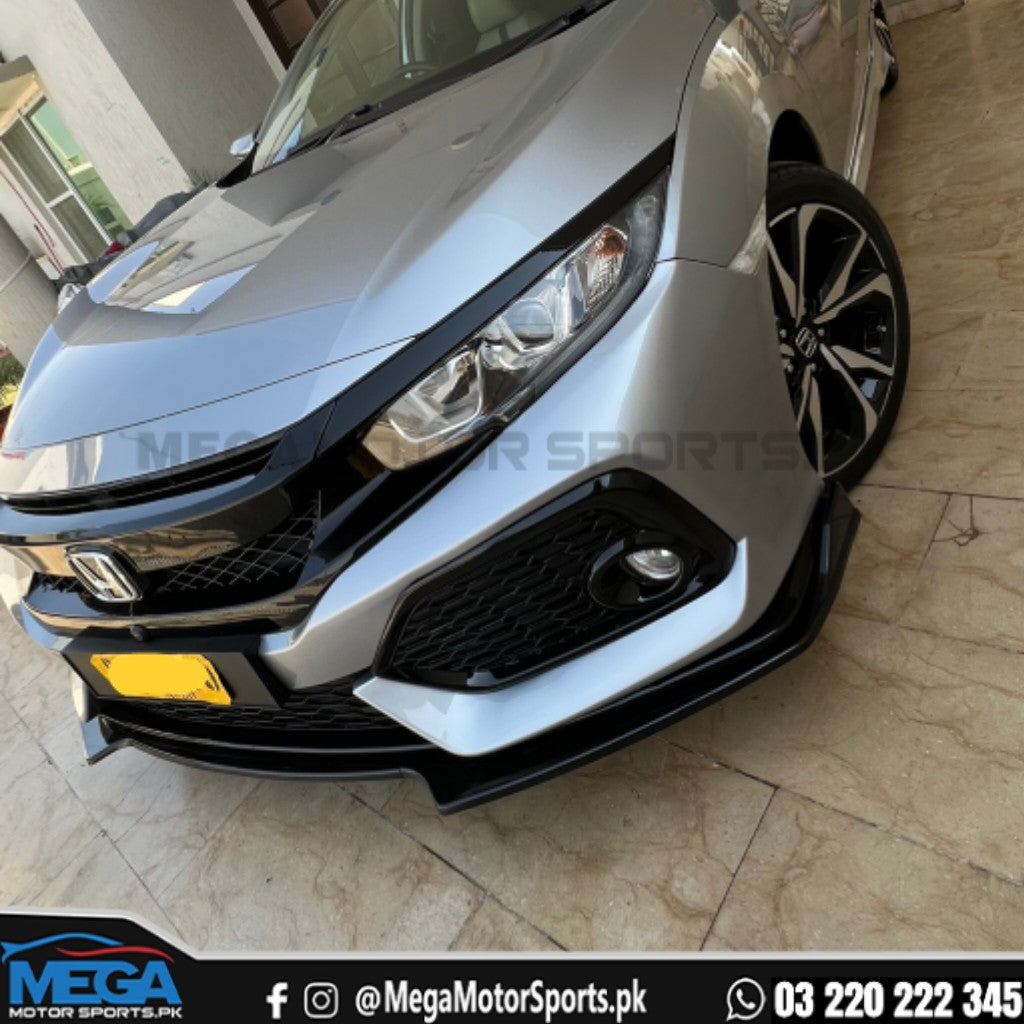 Honda Civic Glossy Black Front Bumper Splitter 3 Pcs 2016 - 2021