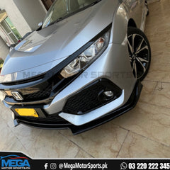 Honda Civic Glossy Black Front Bumper Splitter 3 Pcs 2016 - 2021