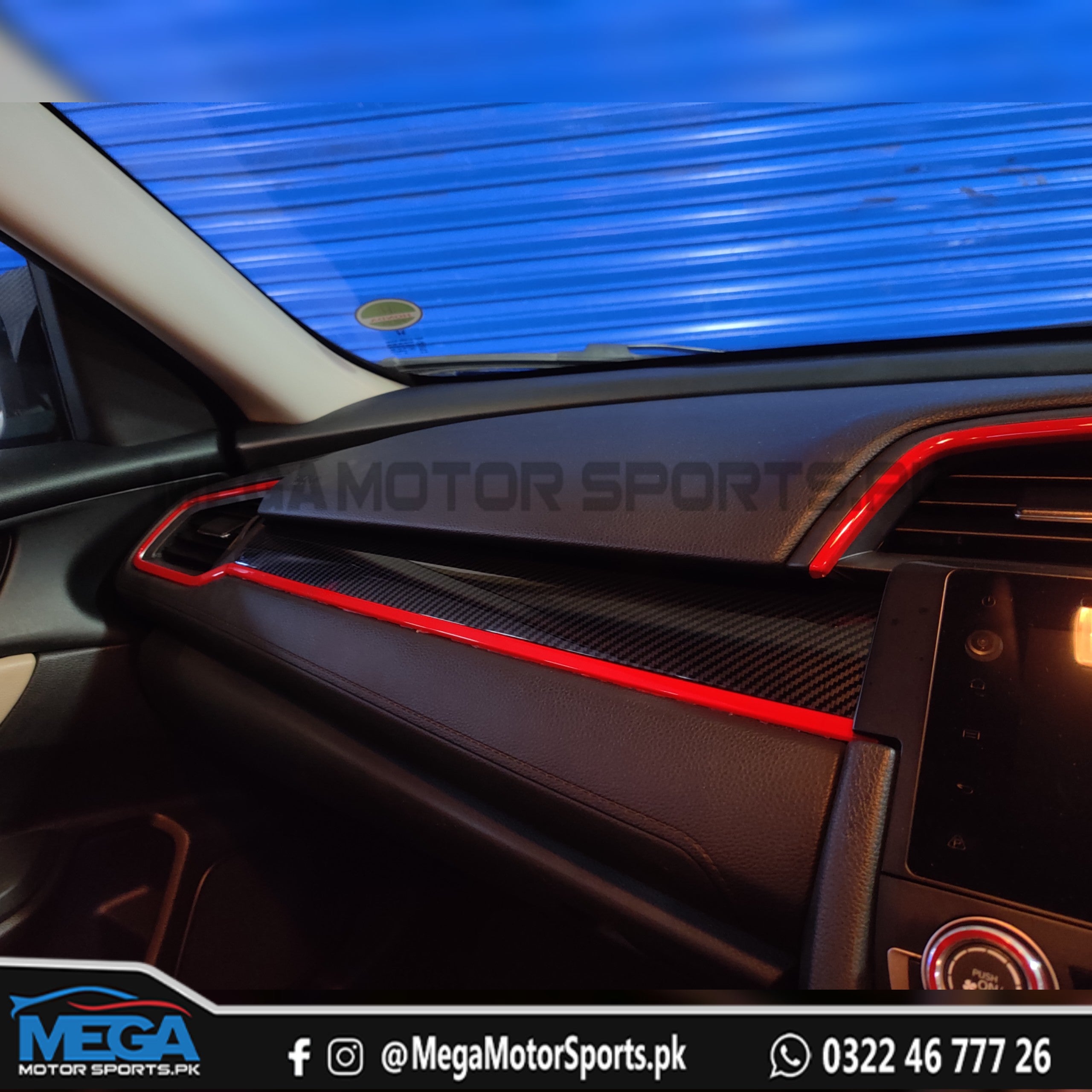 Honda Civic X  Red Dashboard Trims - 5 Pcs