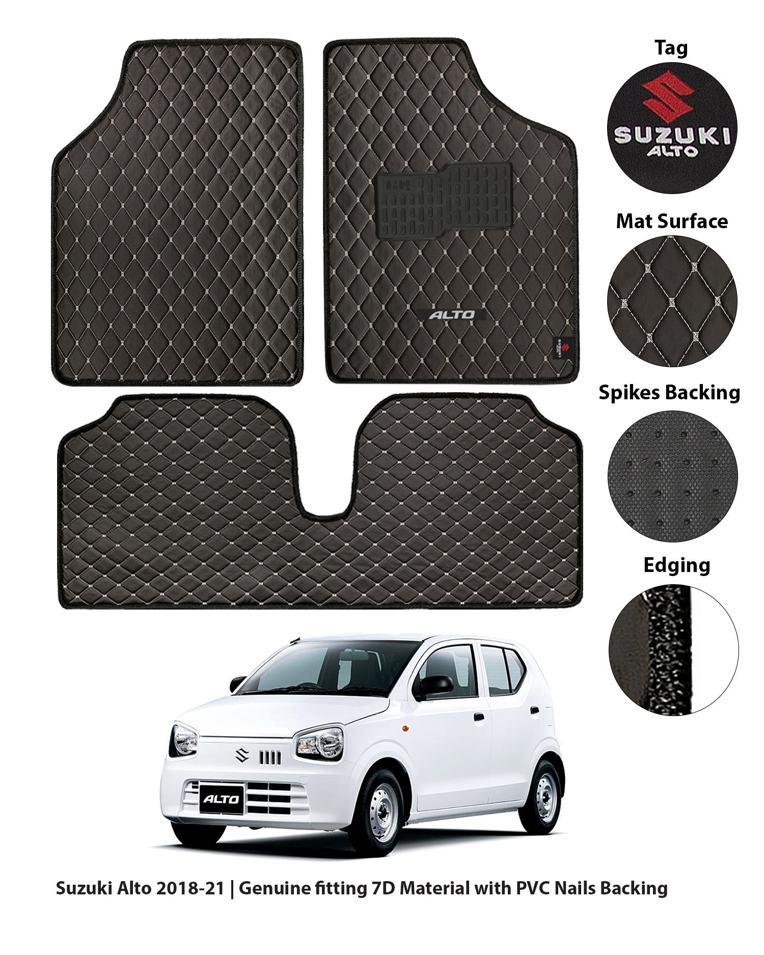 Suzuki Alto 9D Floor Mats Horizontal Stitch Black With Black Grass 2020-2025