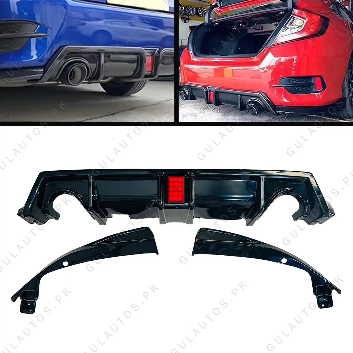 Honda Civic X Carbon Fiber Lip Diffuser - 3 Pcs - LED