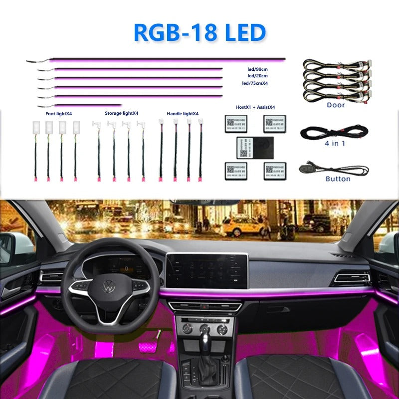 Honda Civic X Complete Atmospheric / Illumination Kit - 64 Color - Carbon Fiber Strips / Complete Ambient Lights