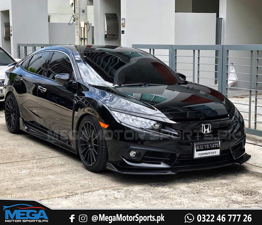 Honda Civic Glossy Black Front Bumper Splitter 3 Pcs 2016 - 2021