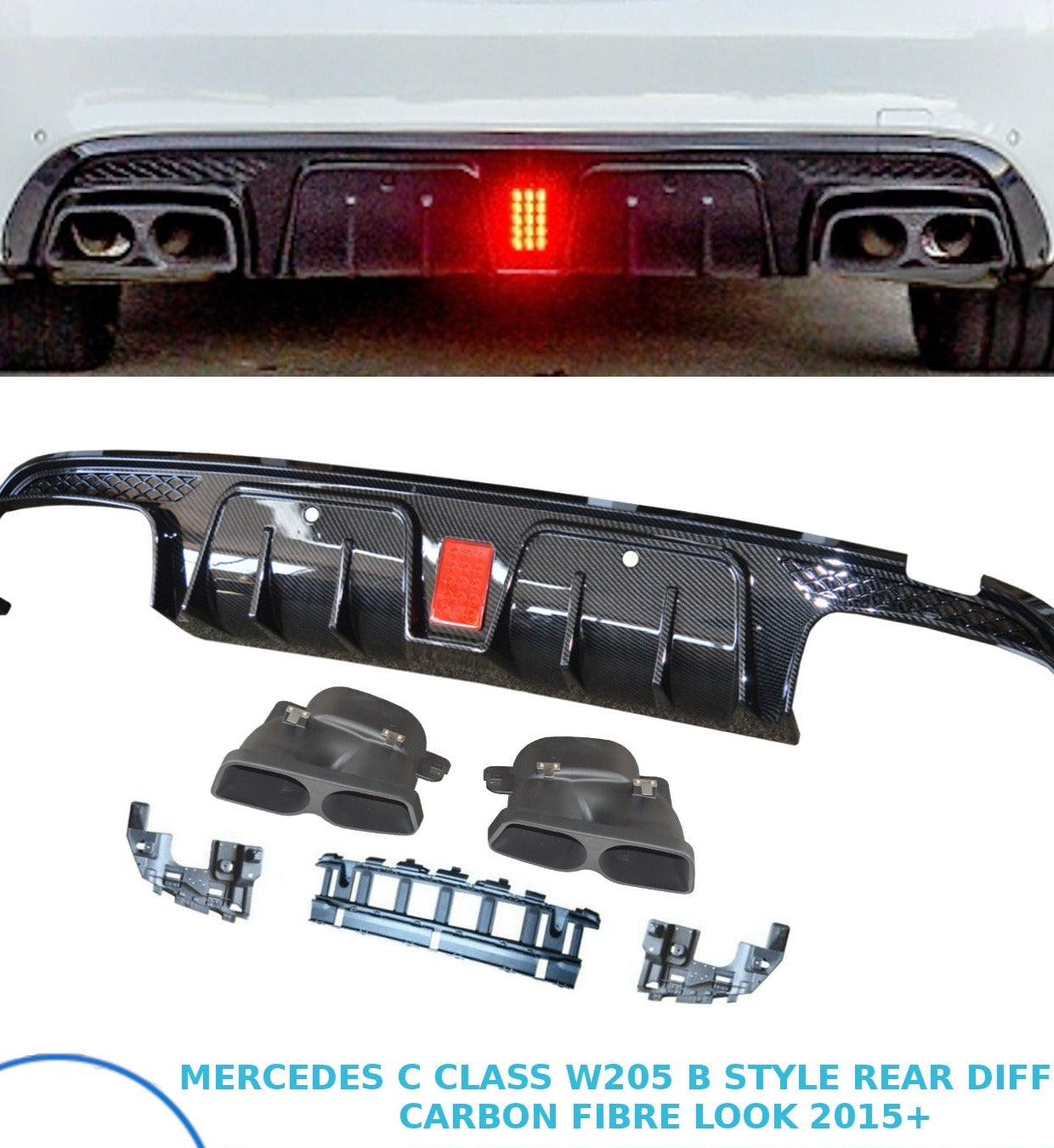 Mercedes C Class W205 Brabus Carbon Fiber Rear Diffuser with Brabus Exhaust Tips.