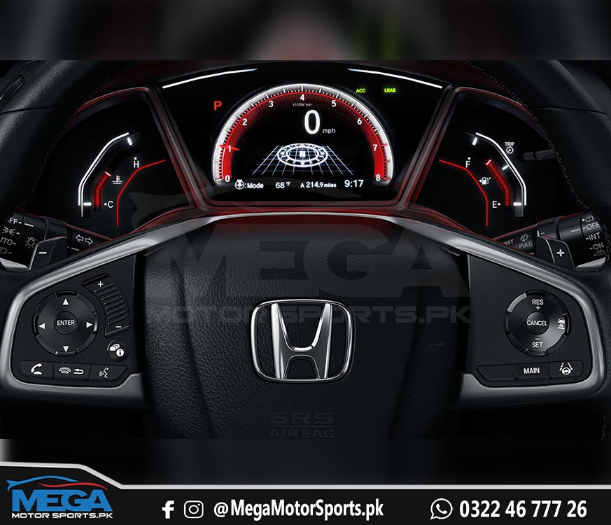 Honda Civic X  OEM RED LED Cluster / Meter For 2016 - 2021