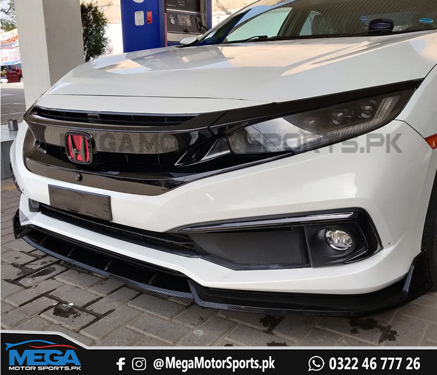 Honda Civic X Carbon Fiber Bumper Splitter - 3 pcs For 2016+ Facelift Bumper